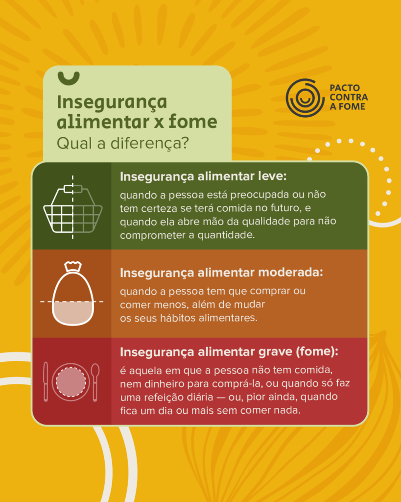 Infográfico com os diferentes níveis de insegurança alimentar.